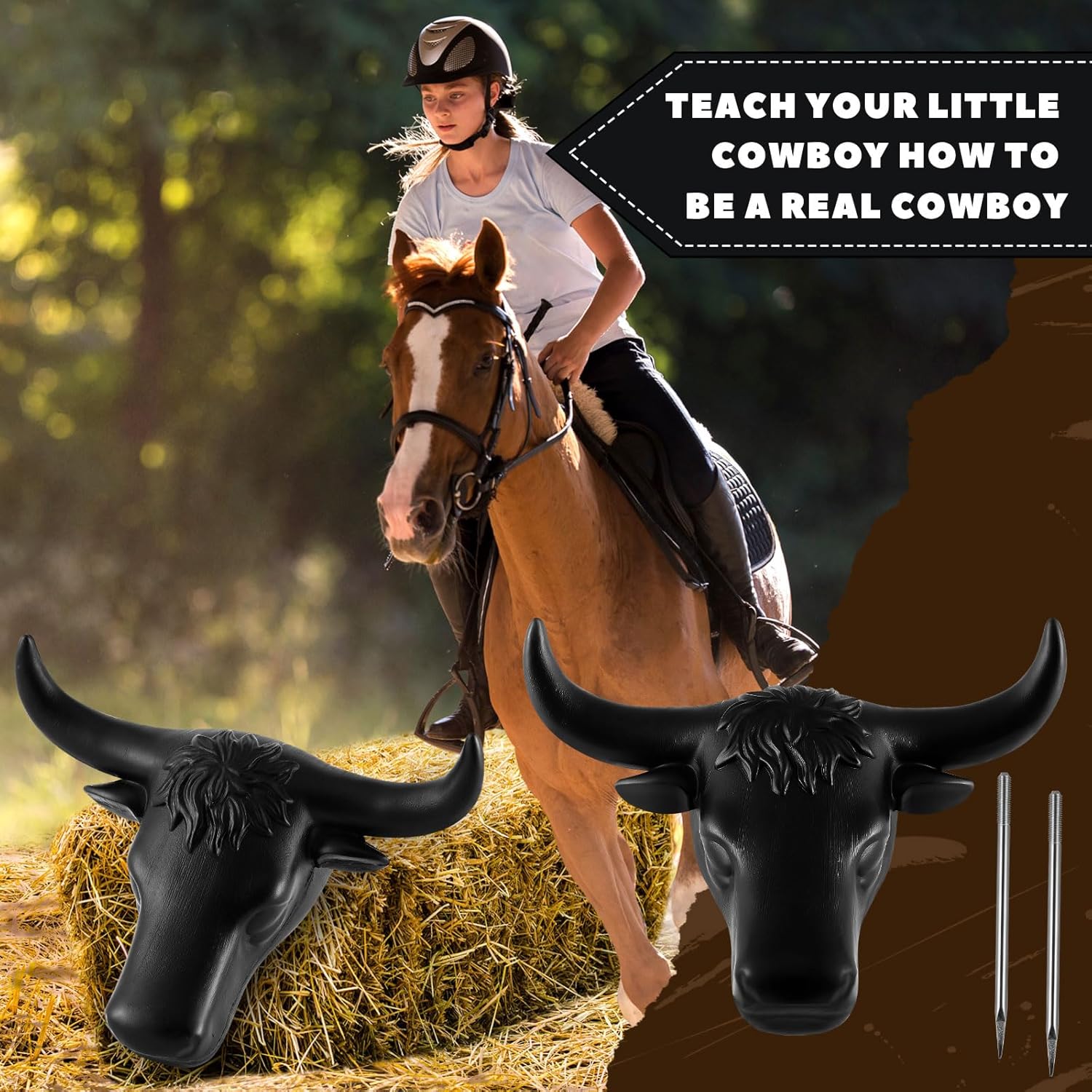 Crowye Junior Very Small Steer Head Roping Dummy with 11'' Horn Spread Complete Rodeo Set Cowboy Toy Roping Practice Dummy Steer Head Aluminum Rods for Horse Enthusiasts Junior Roper Practice