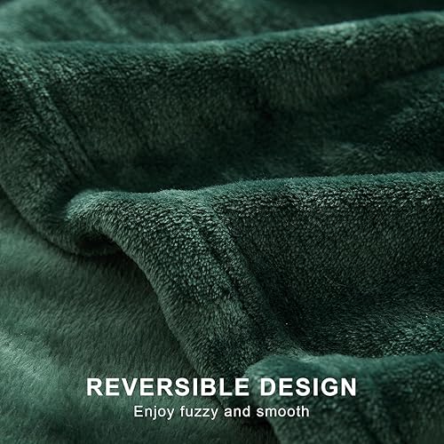 Miniatura 2 de Hansleep Manta de vellón Queen para cama de forro polar verde oscuro, manta de tamaño Queen supersuave de franela mullida, manta acogedora de felpa