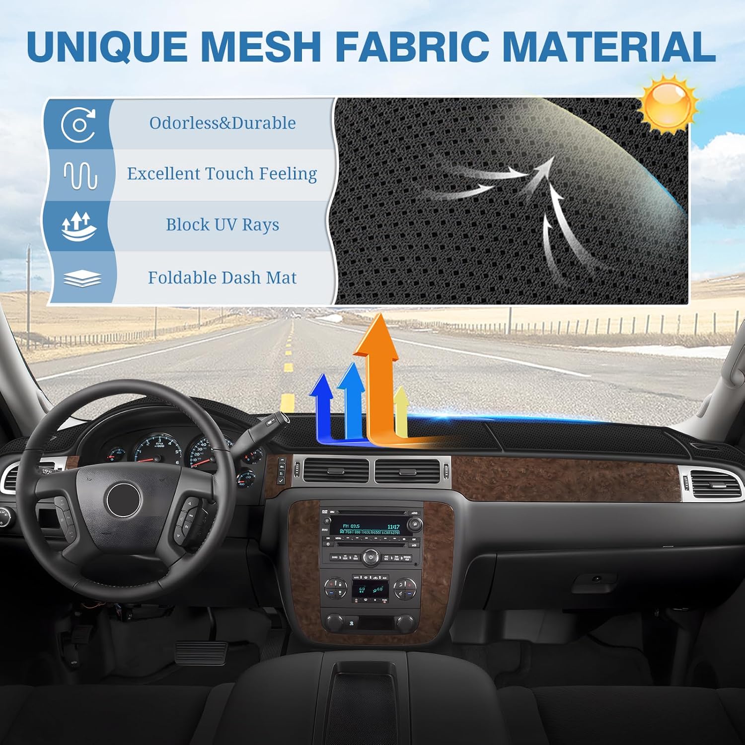 FIILINES Dash Cover for 2007-2014 Tahoe Suburban/GMC Yukon XL, 2007-2013 Avalanche Silverado 1500 2500 3500 LTZ/GMC Sierra SLT Denali, Dashboard Cover Mat Accessories