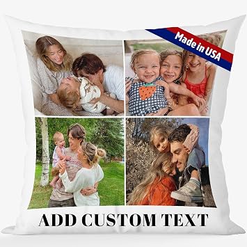 Bemaystar Custom Pillow with Picture & Text, Ships Next Day, Made in USA - Personalized Pillowcover- Love Keepsake, Customized Gifts, Mothers Day Decorative Throw PillowNo Insert-4photos