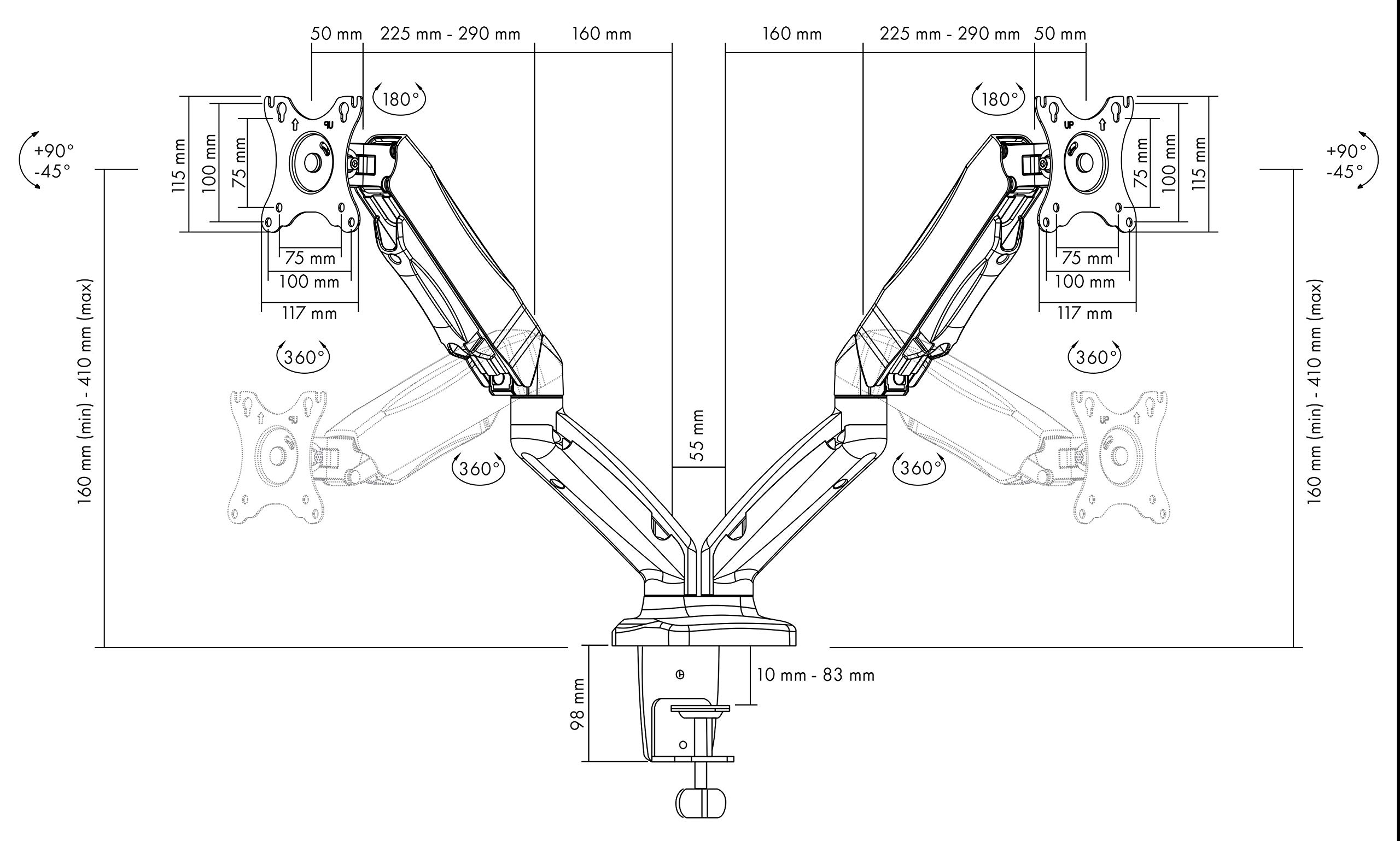 ICY BOX Support de Bureau pour écran pour Deux écrans jusqu'à 28 Pouces (71cm) et 6, 5kg chacun VESA 75x75 et 100x100 60470