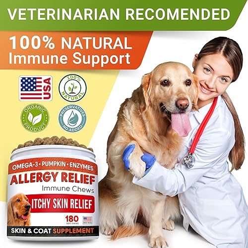 Miniatura 7 de Golosinas para el alivio de alergias para perros con Omega 3 + calabaza + enzimas + cúrcuma - Alivio de la picazón en la piel - Suplemento