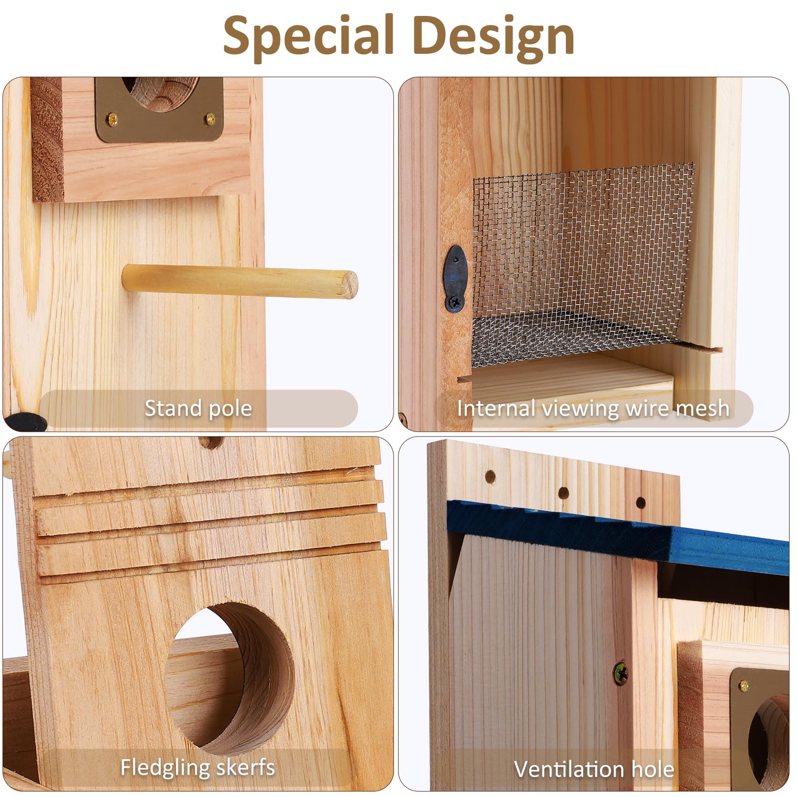 Casas para pájaros para exteriores, paquete de 2 con protector de cobre, espesar madera Bluebird House Liquidación Jardín casas de campo, caja anidadora para pinzones, golondrina, Wren, Chickadee Wild 7
