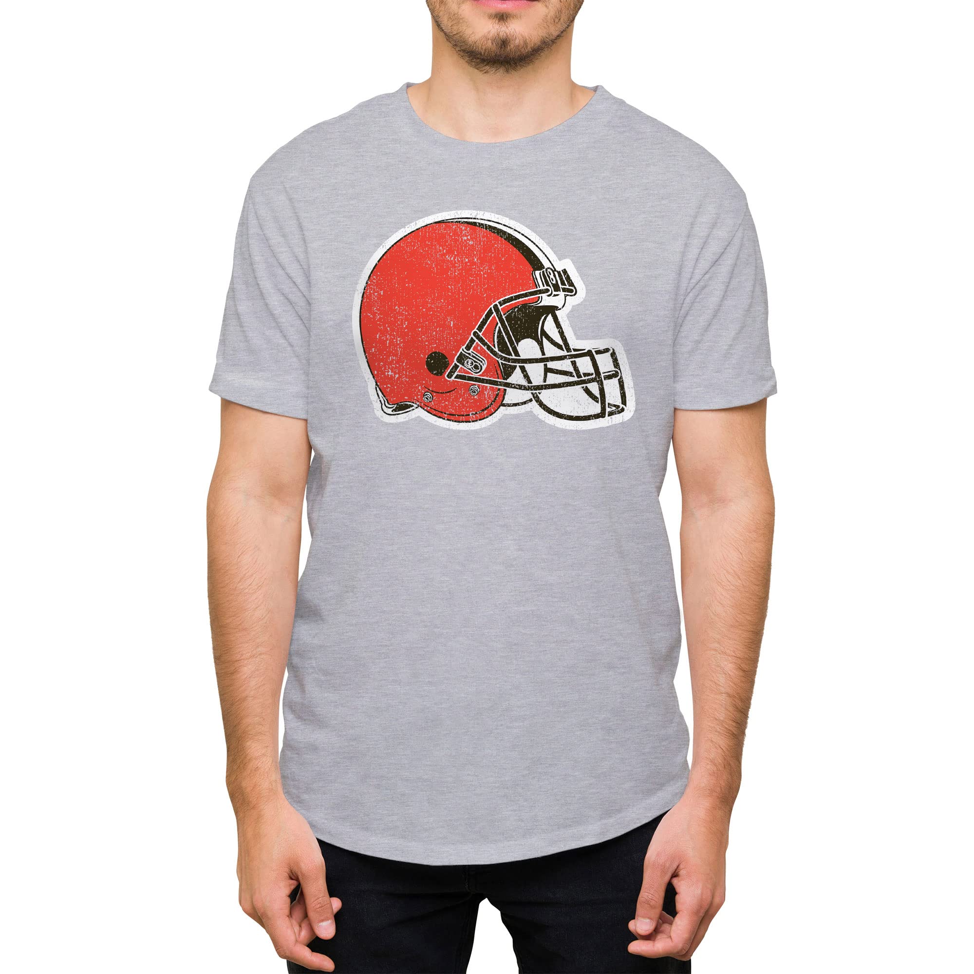 Hybrid Sports - NFL Distressed Team Logo - Officially Licensed Adult Short Sleeve Fan Tee for Men and Women, Cleveland Browns - Athletic Heather, XXL