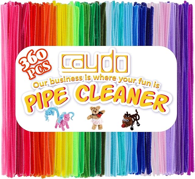 Caydo 360 Pieces Pipe Cleaners 40 Assorted Colored Chenille Stems for Christmas Art and Crafts, Childrens Craft Supplies (6 mm x 30cm)