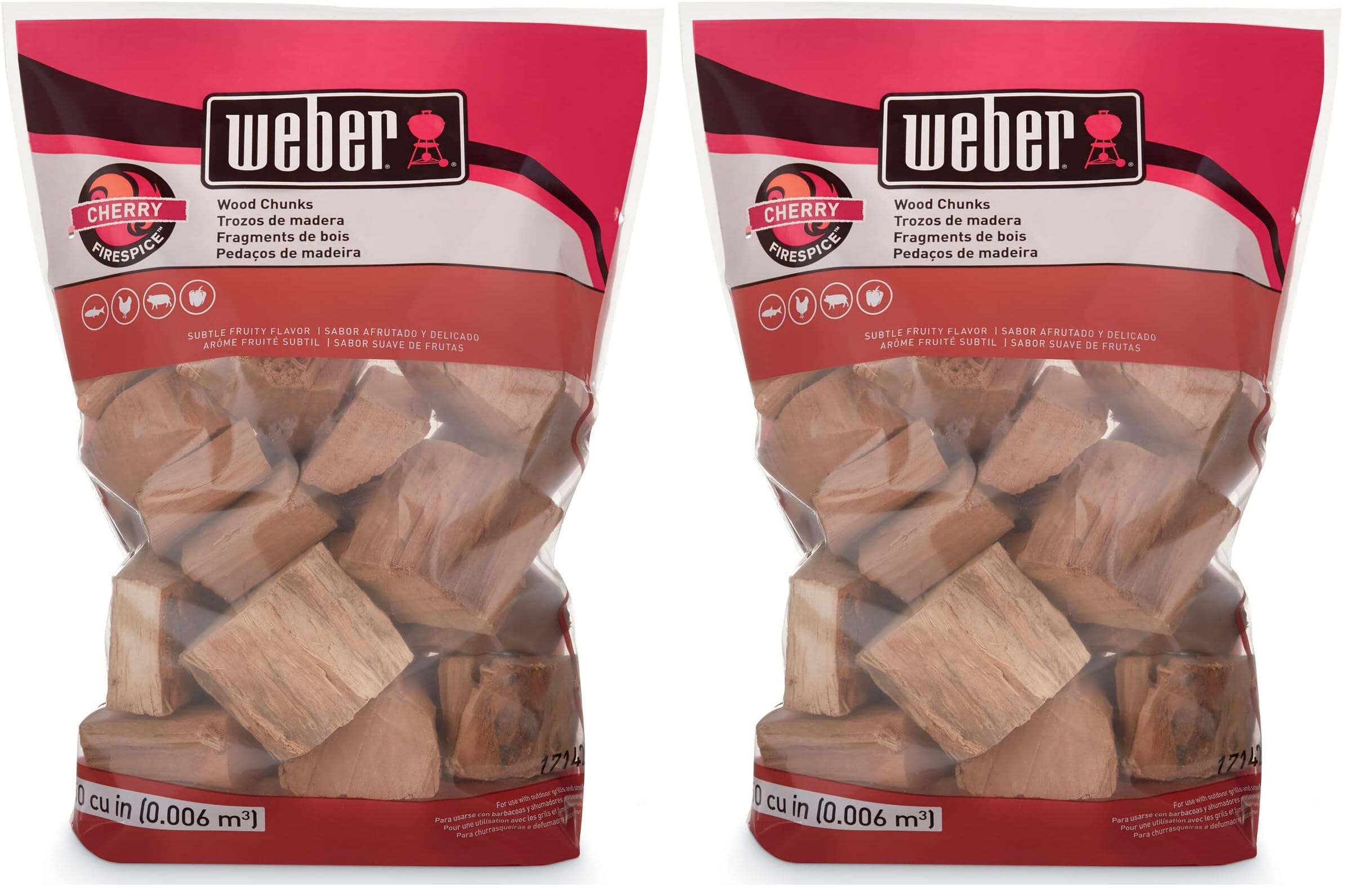 Weber Cherry Wood Chunks, for Grilling and Smoking, 4 lb. (Pack of 2)