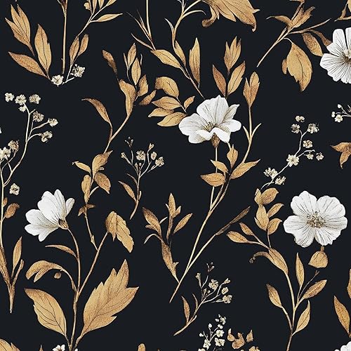 Miniatura 18 de Papel tapiz para despegar y pegar, papel tapiz de color negro floral para despegar y pegar, papel de pared extraíble, papel de pared floral oscuro