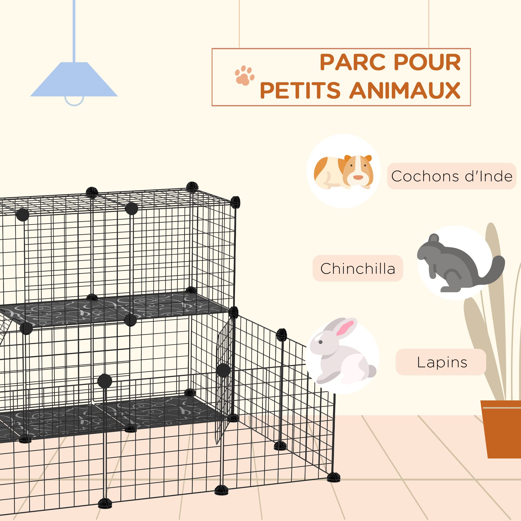 PawHut Enclos pour Petits Animaux Parc pour Chiot Clôture Modulable DIY 24 Panneaux Noir