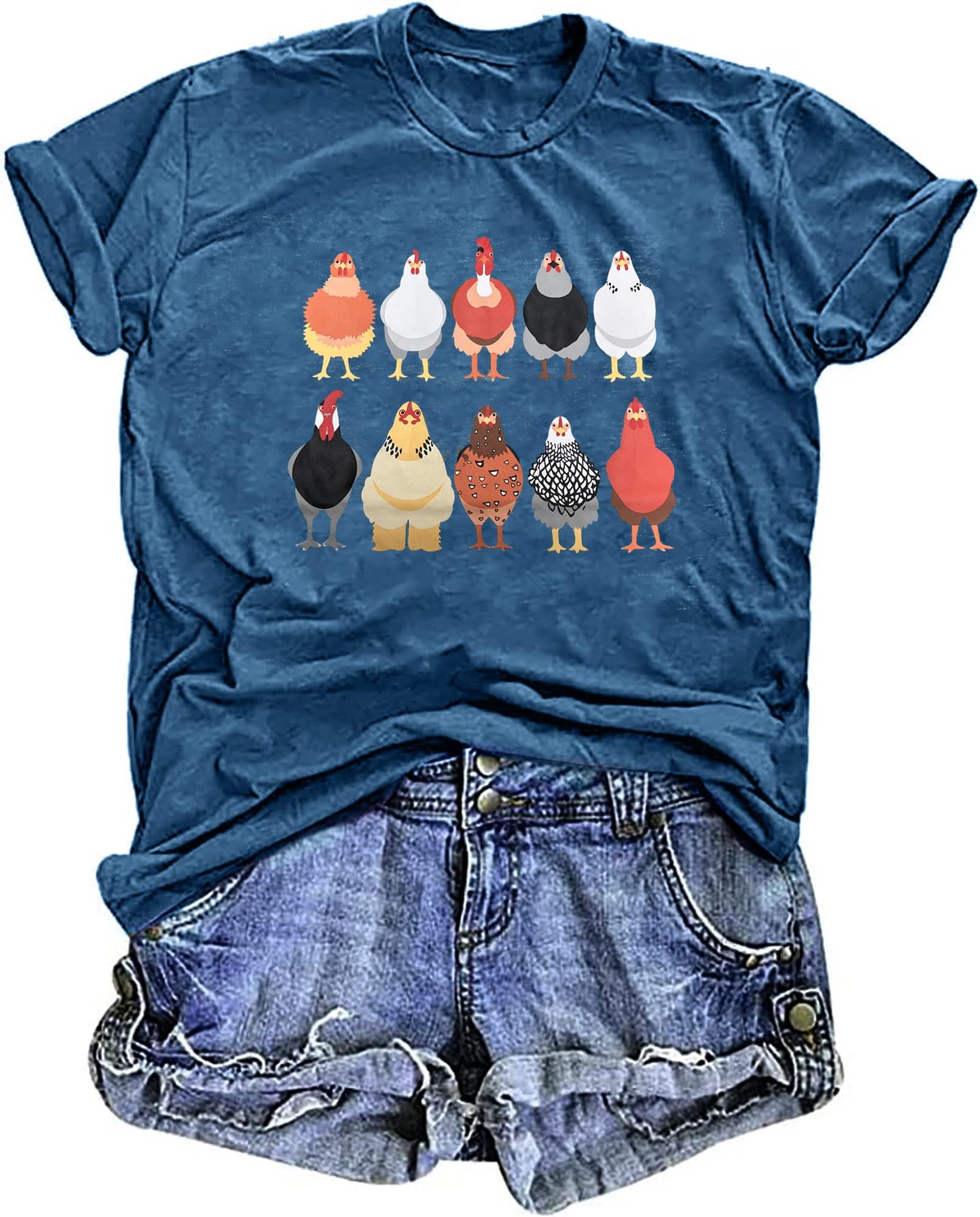Chicken Shirt for Women Farm Tees Farm Girl T Shirt Funny Chicken Graphic T-Shirt Casual Short Sleeve Tops