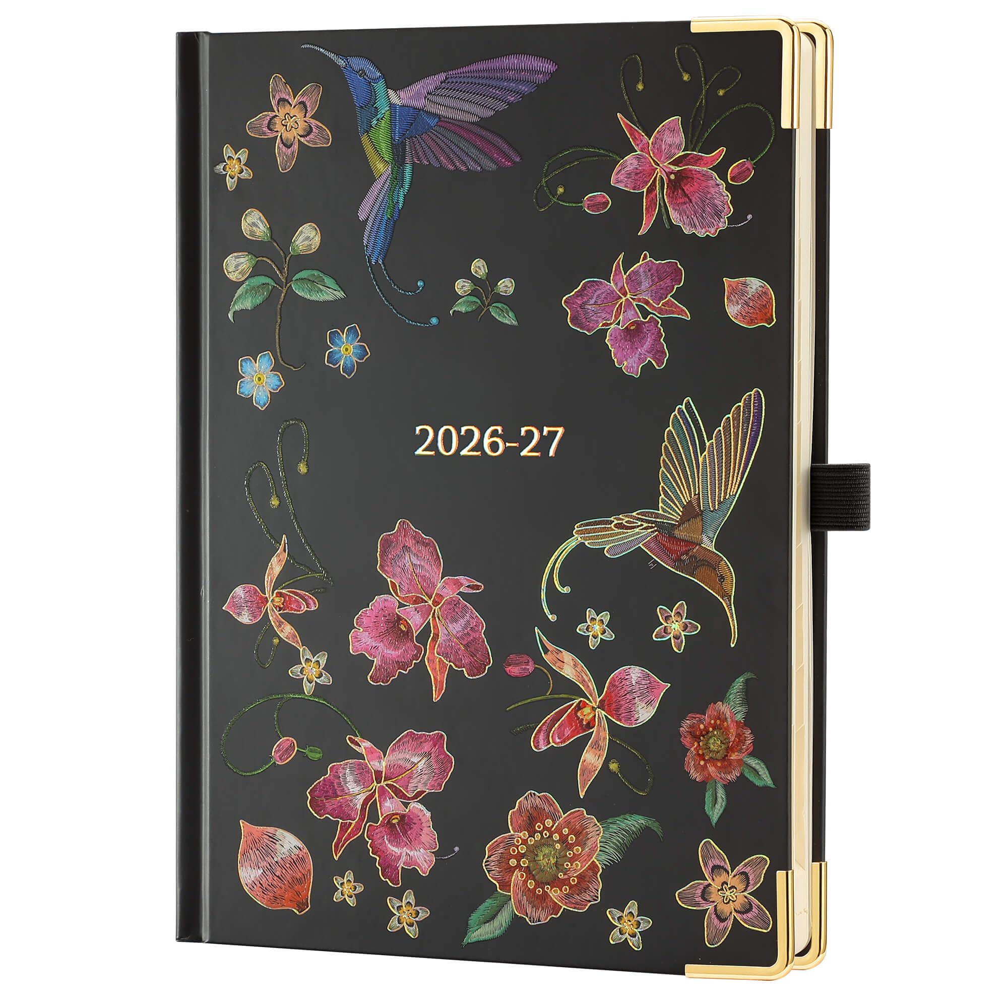 IN-LUXPRO Academic Diary 2026-2027: Luxury Diary A5 Week to View(21.9x16.2 cm)18 Months(Jul'26-Dec'27) Vertical Hourly Layout Weekly Planner with Timeslots, 3D Designed Flower Hardcover Black