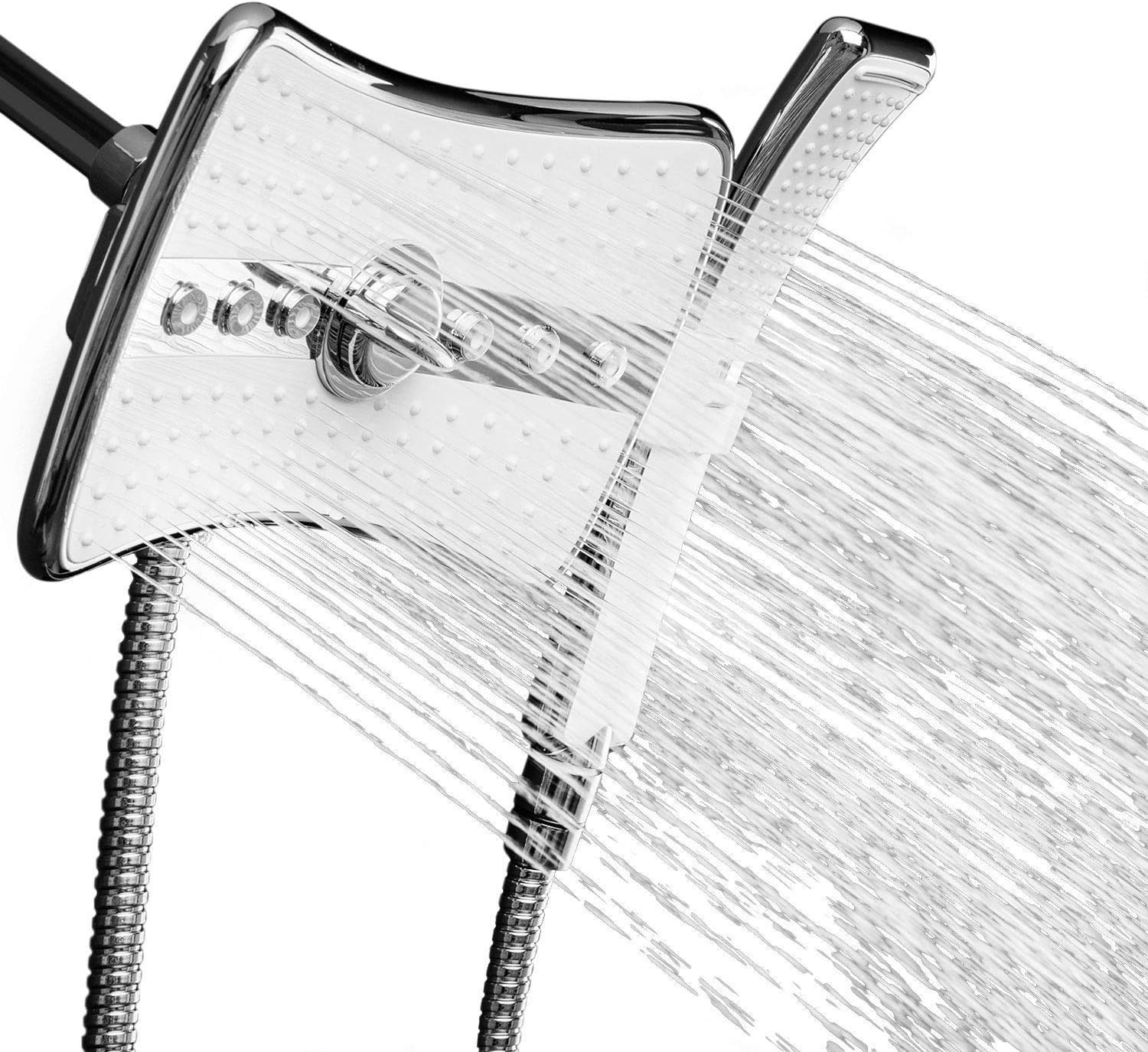 4 Setting Multi-Function Waterfall Rainfall ABS Chrome Shower Head Wand Combo