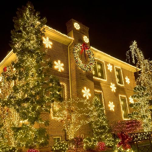 Miniatura 6 de MEHOFOND Guirnalda de 300 luces LED de 105 pies, luces de Navidad parpadeantes amarillas cálidas enchufables, 8 modos, impermeables, decoraciones de