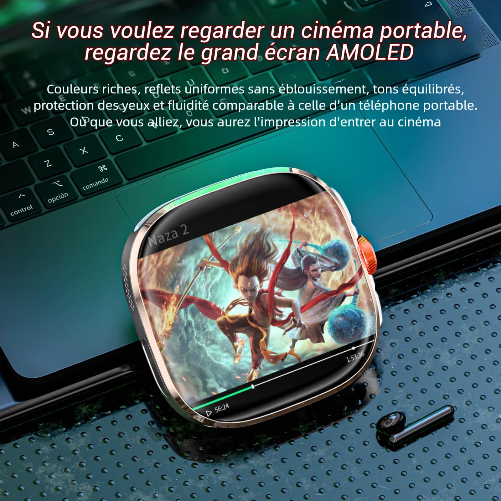 LOKMAT Montre intelligente Android avec carte SIM 4G, écran AMOLED de 2,16", 3 Go + 32 Go, pour homme et femme, avec caméra rotative, WiFi, GPS, 1150 mAh, montre de suivi d'activité physique (doré)