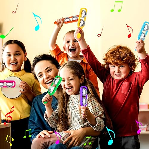 Miniatura 7 de 100 piezas de pandereta para niños, mini pandereta a granel, juguete de ritmo de percusión, instrumentos de mano, platillos de plástico, fabricante