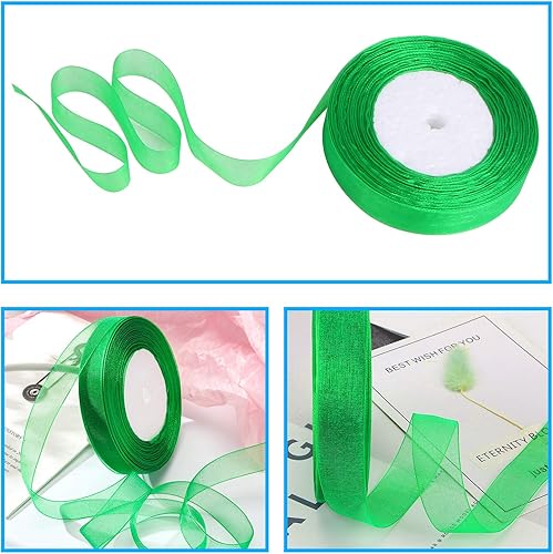 Miniatura 4 de DECYOOL 2 rollos de cintas de organza de Navidad de 100 yardas de 0.8 pulgadas de ancho para decoración de envoltura de regalos, rojo y verde