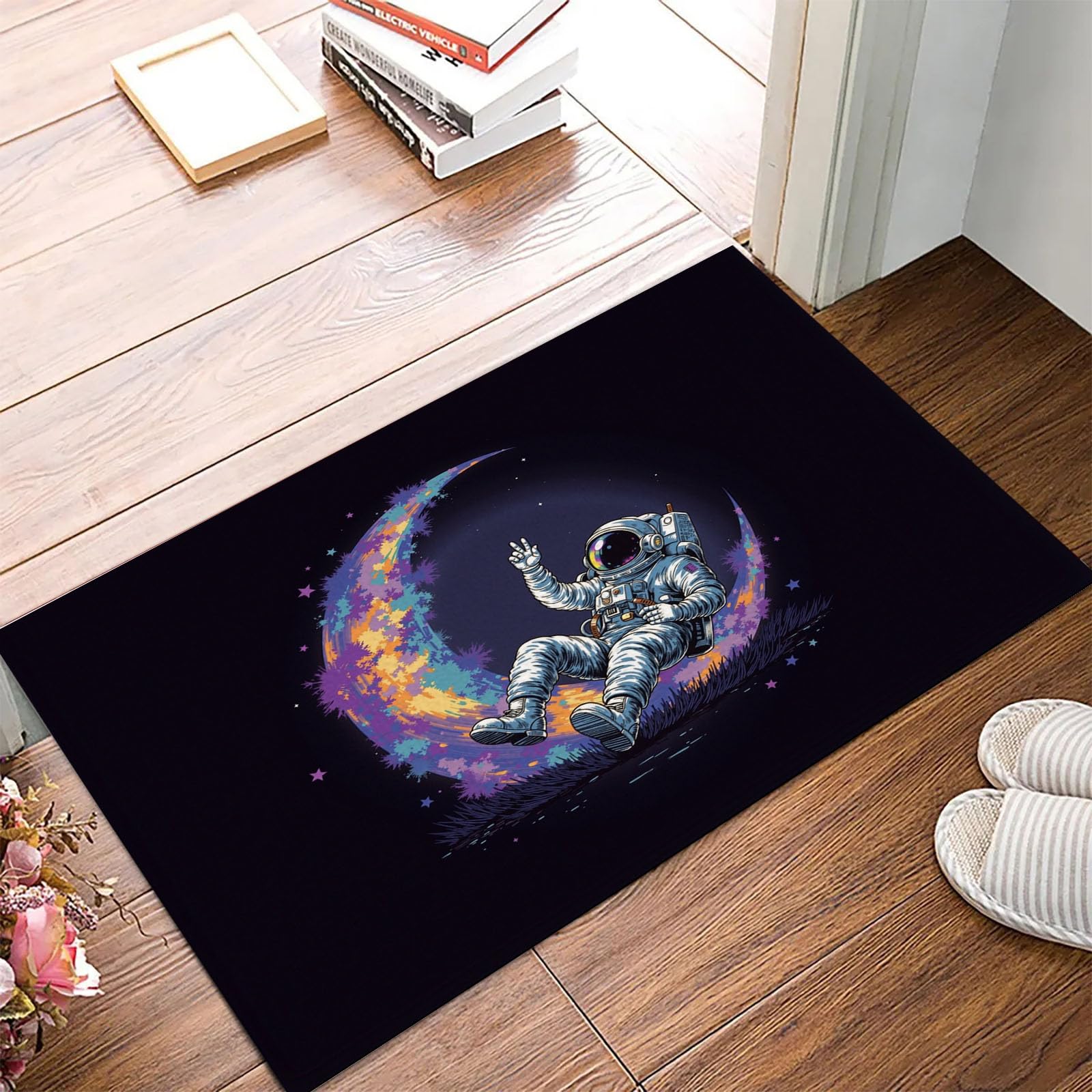 Tapis intérieur haut de gamme violet paillasson astronaute lunaire 80x120cm imperméable