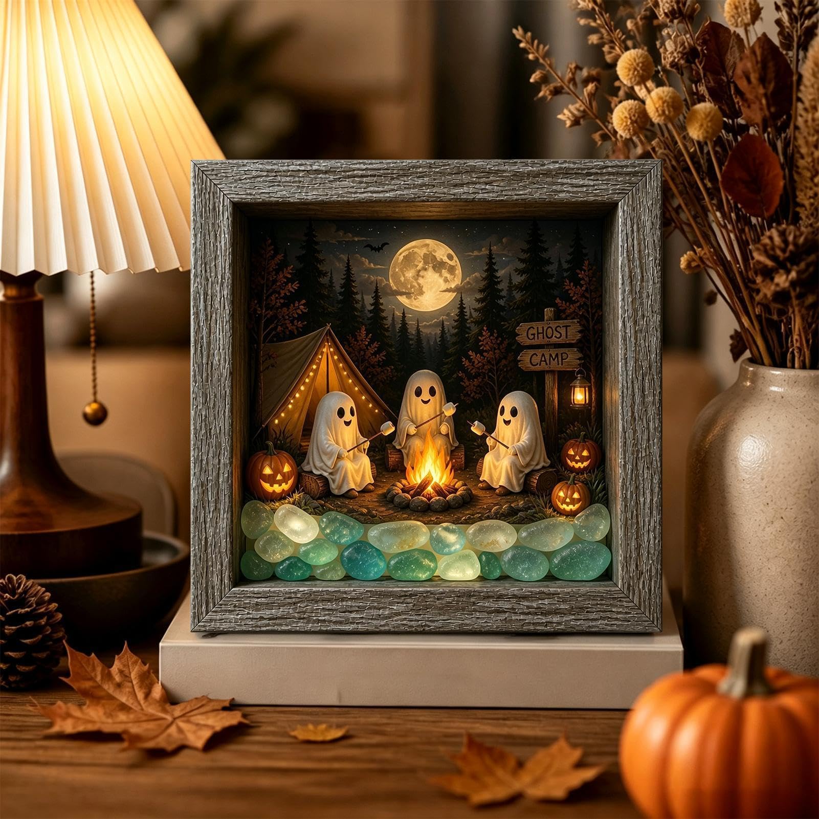 Podświetlany Zestaw Pudełka Na Zdjęcia Halloween 3D Drewniana Vintage