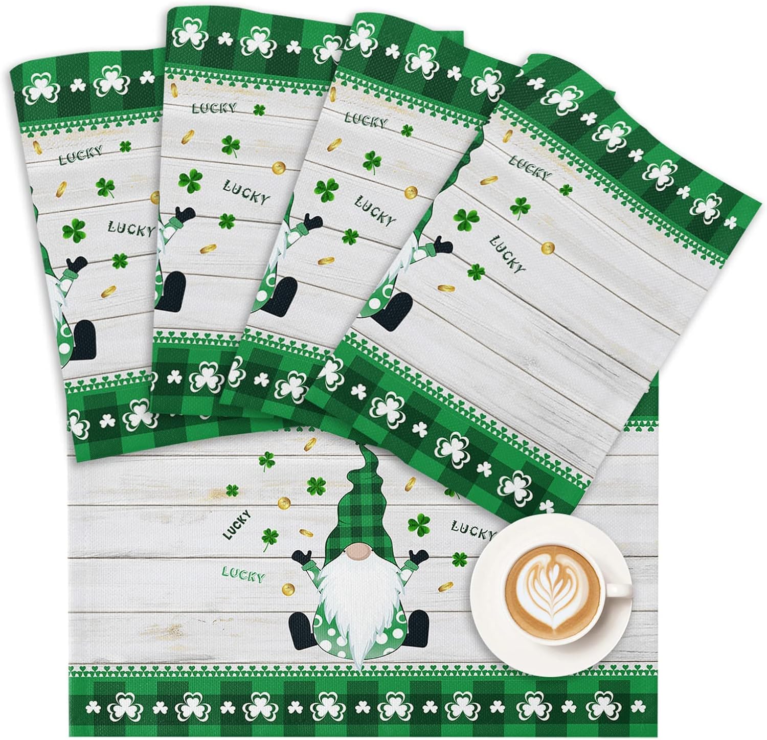 Vandarllin Valentines Day Gnomes Placemats Set of 6,Buffalo Check Plaid Love Hearts Polyester Stain Resistant Table Mats Washable Placemat Decoration for Kitchen Dining Table Rustic Farmhouse