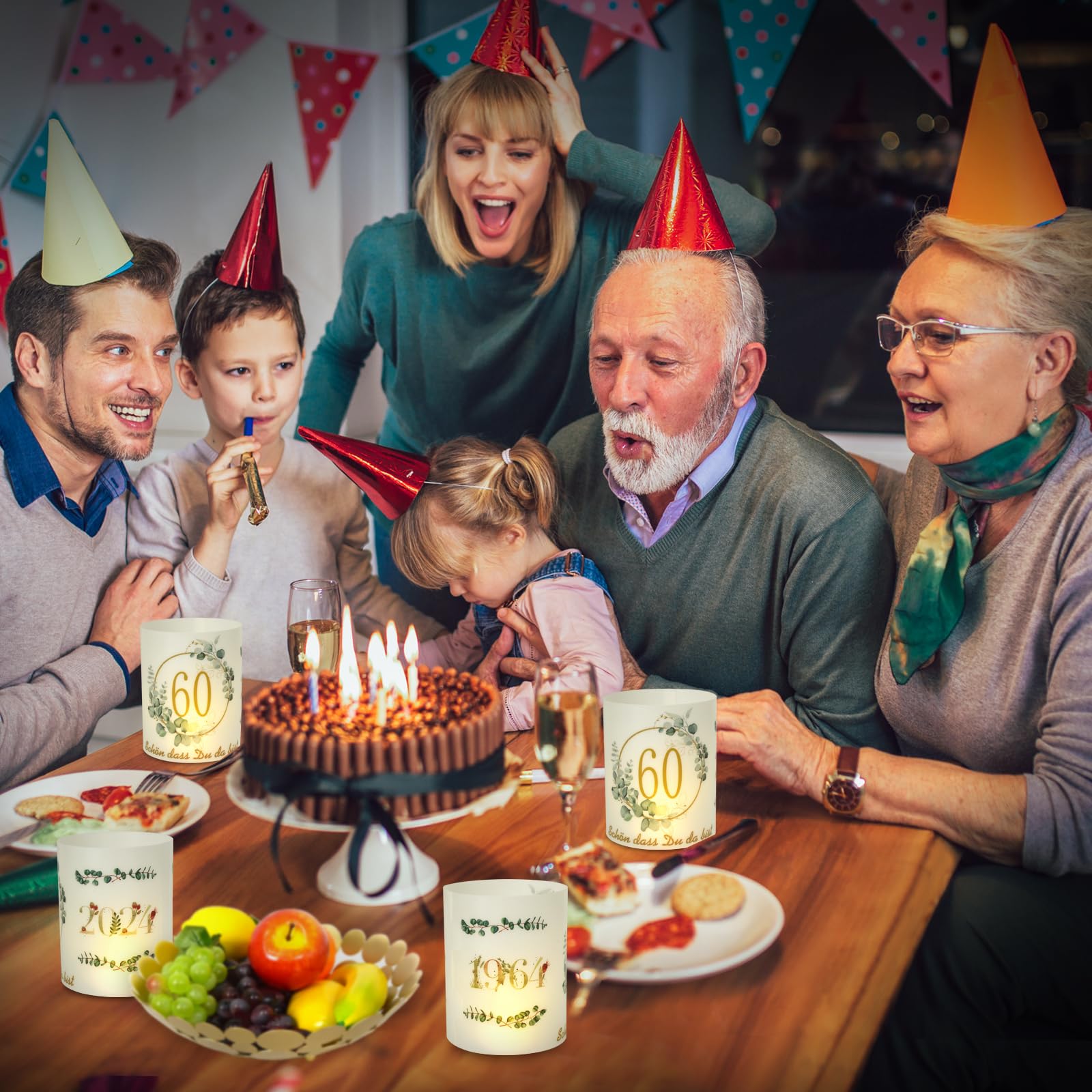 10 Photophores Décoratifs Pour 60 Ans - Décoration Table Anniversaire, Pour Bougies Chauffe-plat (10x27 Cm)