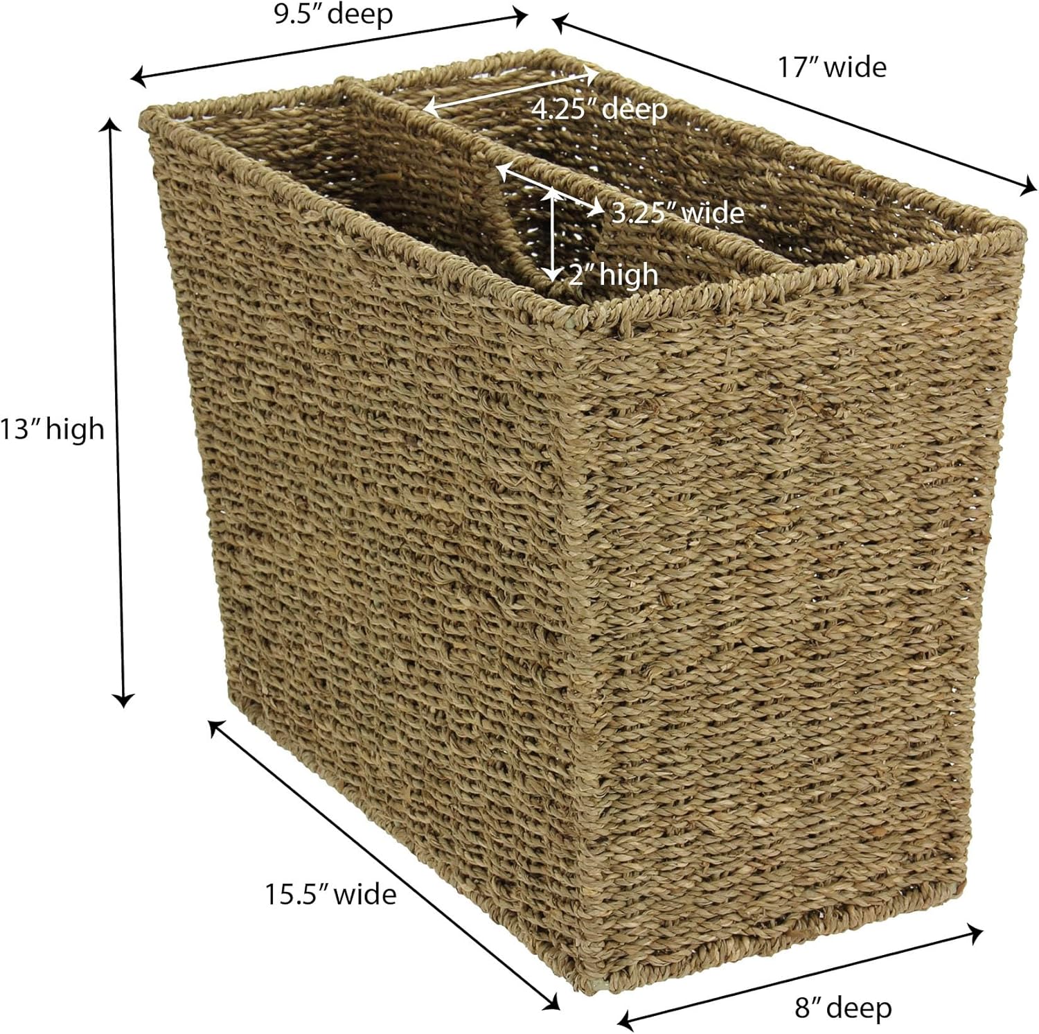 Natural Seagrass Freestanding Double Magazine Rack