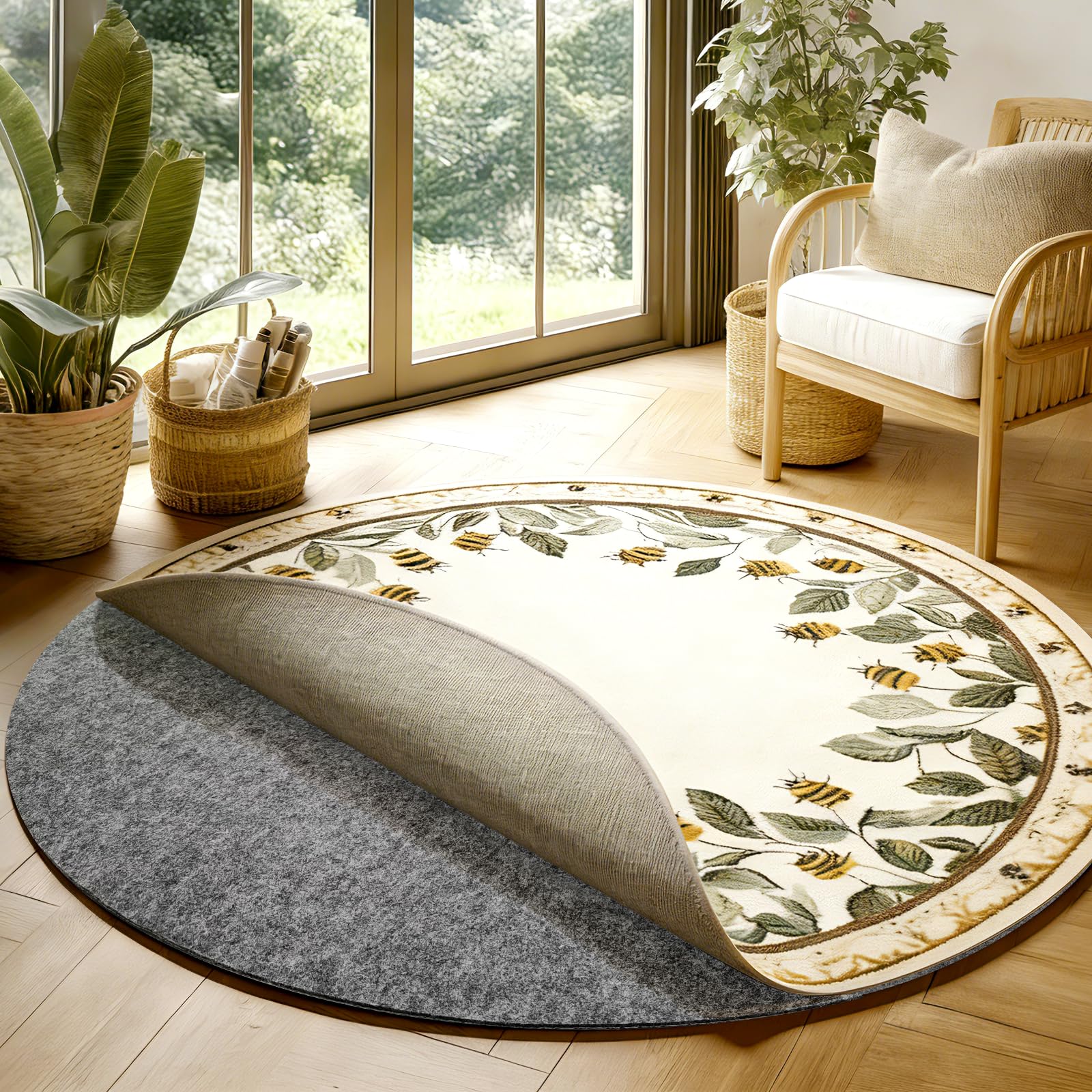 Photo 1 of Non-Slip Waterproof Rug Pad, 4' Round Carpet Protector Mat, Round Felt Rug Pad for All Floors and Finishes, Keeps Rugs in Place Soft & Safe, from Sliding (4 FT)