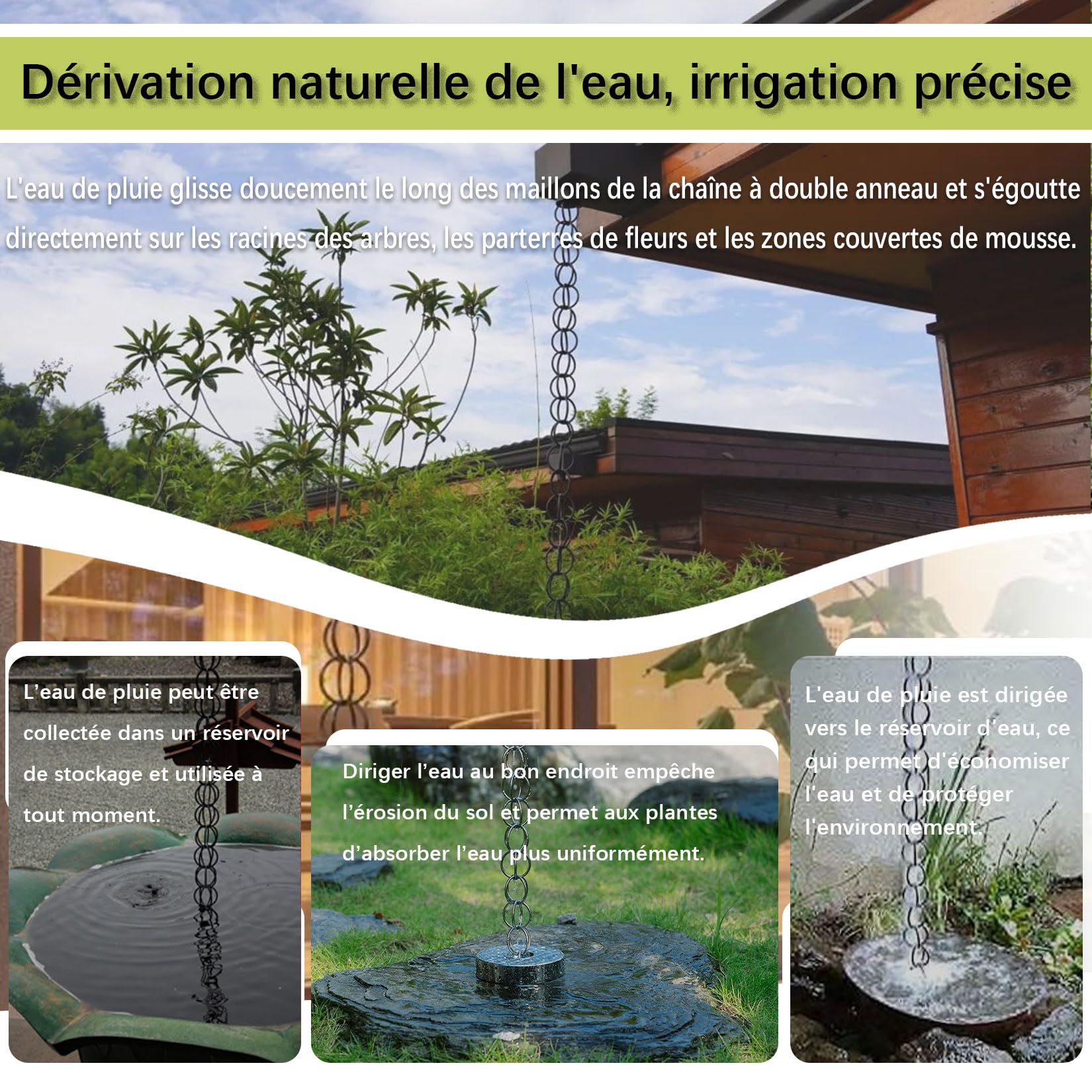 Chaine Gouttiere en Alliage D'aluminium,Chaînes de Pluie Décoratives,Gouttières à Chaîne,Meilleures Chaînes de Guidage de Pluie pour Les Fortes Pluies,pour Toit,Jardin,Abri,Terrasse 1.2m(4ft) Noir