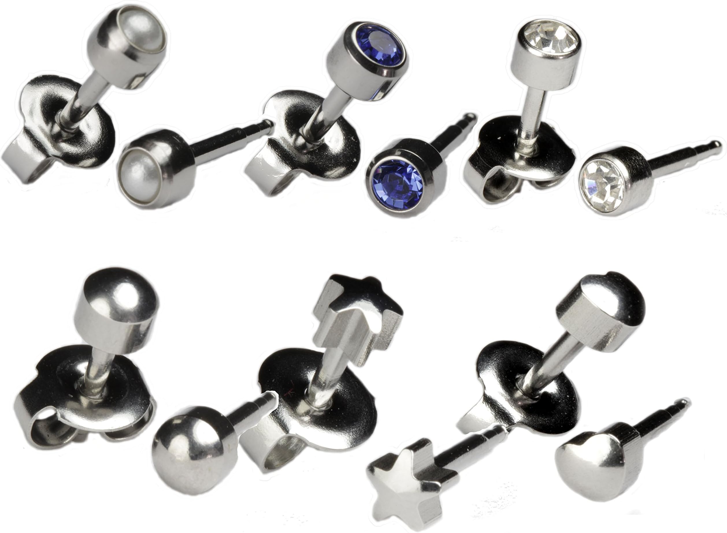 Ear Piercing Earrings Silver 6 Pairs of 4mm 16ga Thick Post Stainless Steel Studex Studs Hypoallergenic