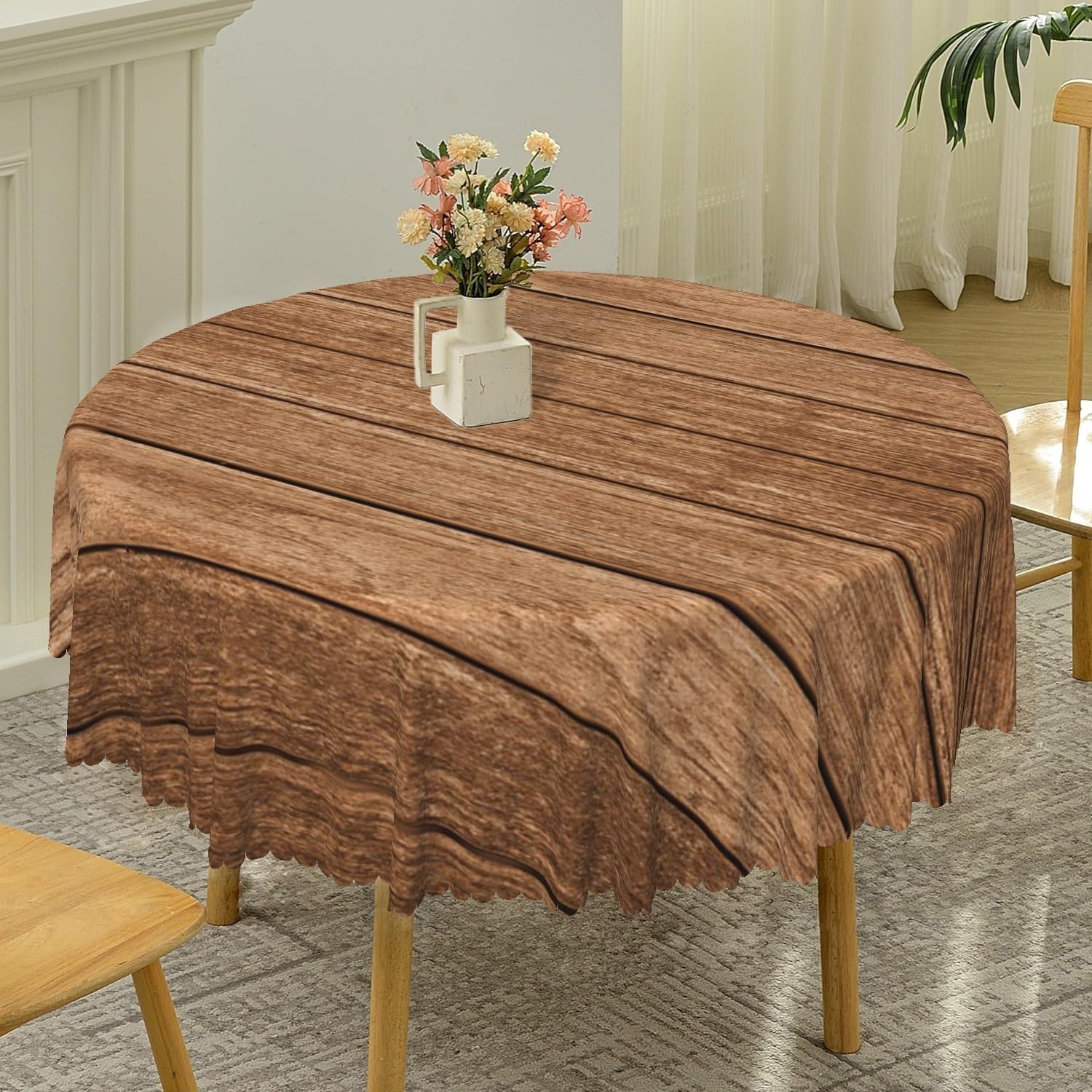 TTQYFNM Vintage Wood Grain Round Tablecloth 24 Inch Rustic Brown Wooden Table Cloth Washable and Wrinkle Resistant Fabric Table Cover for Kitchen