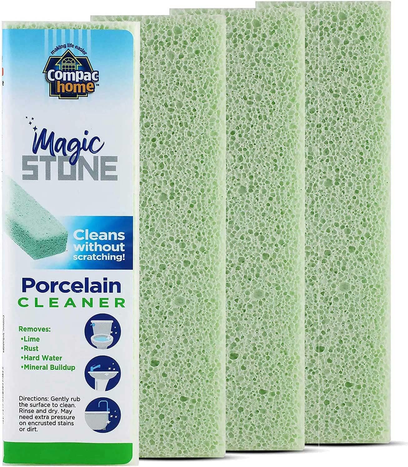 Compac Home Magic-Stone Porcelain Cleaning Stick - Toilet Bowl Cleaner, Handy Toilet Cleaner Easily Scrubs/Removes Stubborn Lime Stains from Porcelain or Bathroom Fixtures, 2 Count