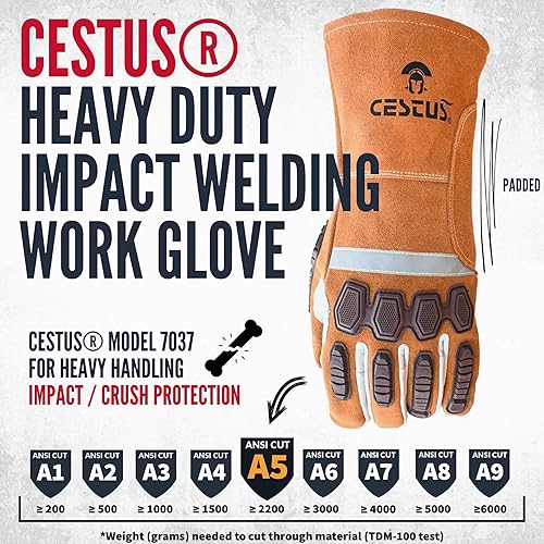 Miniatura 2 de Cestus Weldtech Pro guante de soldadura de impacto de cuero de grano superior resistente a los cortes EN388 3X43EP marrón 1 par