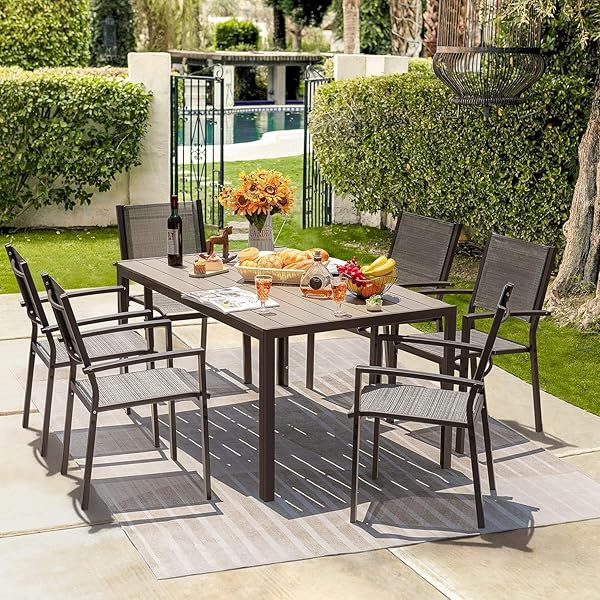 Faux Wood Table with Stackable Chairs