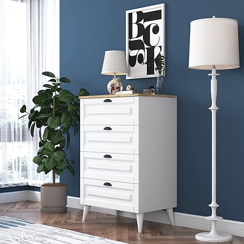 Miniatura 3 de LAWA FURNITURE Cómoda blanca para dormitorio armario de almacenamiento de 4 cajones cómoda moderna de madera para organizar tus artículos