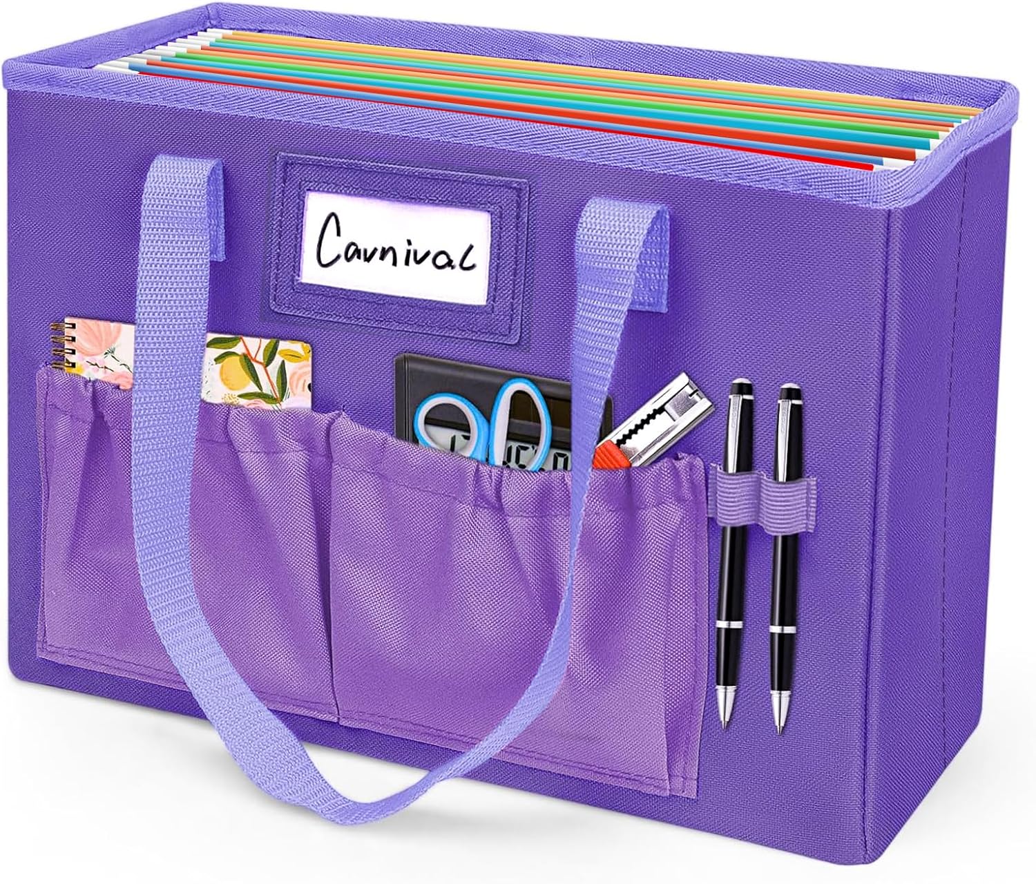 abcxgood Desktop File Organizer Box,Collapsible Hanging Filing Box,Home Office Document Storage Organizer with Front Pocket and Handles, Letter Size Folder. (PURPLE)