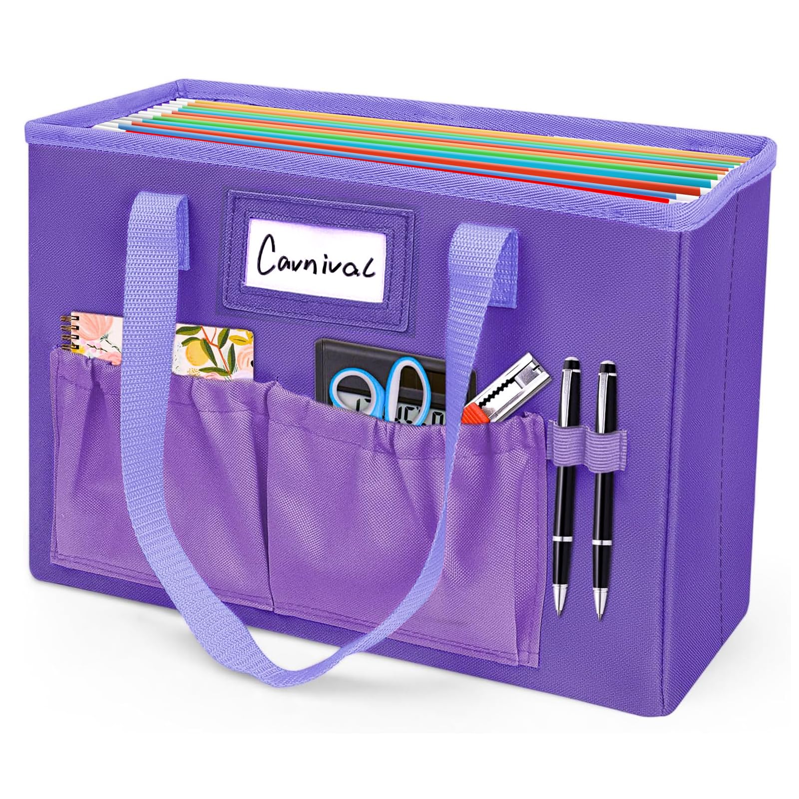 abcxgood Desktop File Organizer Box,Collapsible Hanging Filing Box,Home Office Document Storage Organizer with Front Pocket and Handles, Letter Size Folder. (Purple)