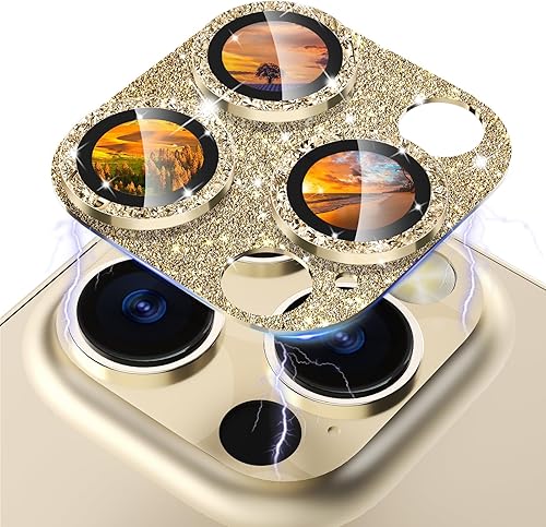 CloudValley Protector de lente de cámara con purpurina para iPhone 14 ProiPhone 14 Pro Max, vidrio templado 9H diseño todo en 1, compatible con