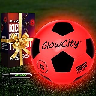 GlowCity Glow in The Dark Soccer Ball - Sizes 3, 4, 5 for Kids, Teens & Adults - Light Up Soccer Ball with 2 LED Lights - Sports Birthday Gifts Ideas for Boys & Teenagers Ages 6 7 8 9 10 11 12 13 14