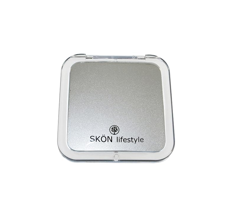 Espelho compacto SKÖN lifestyle Missy 15X/1X, abertura de 180°, fechamento magnético, Metallic Silver