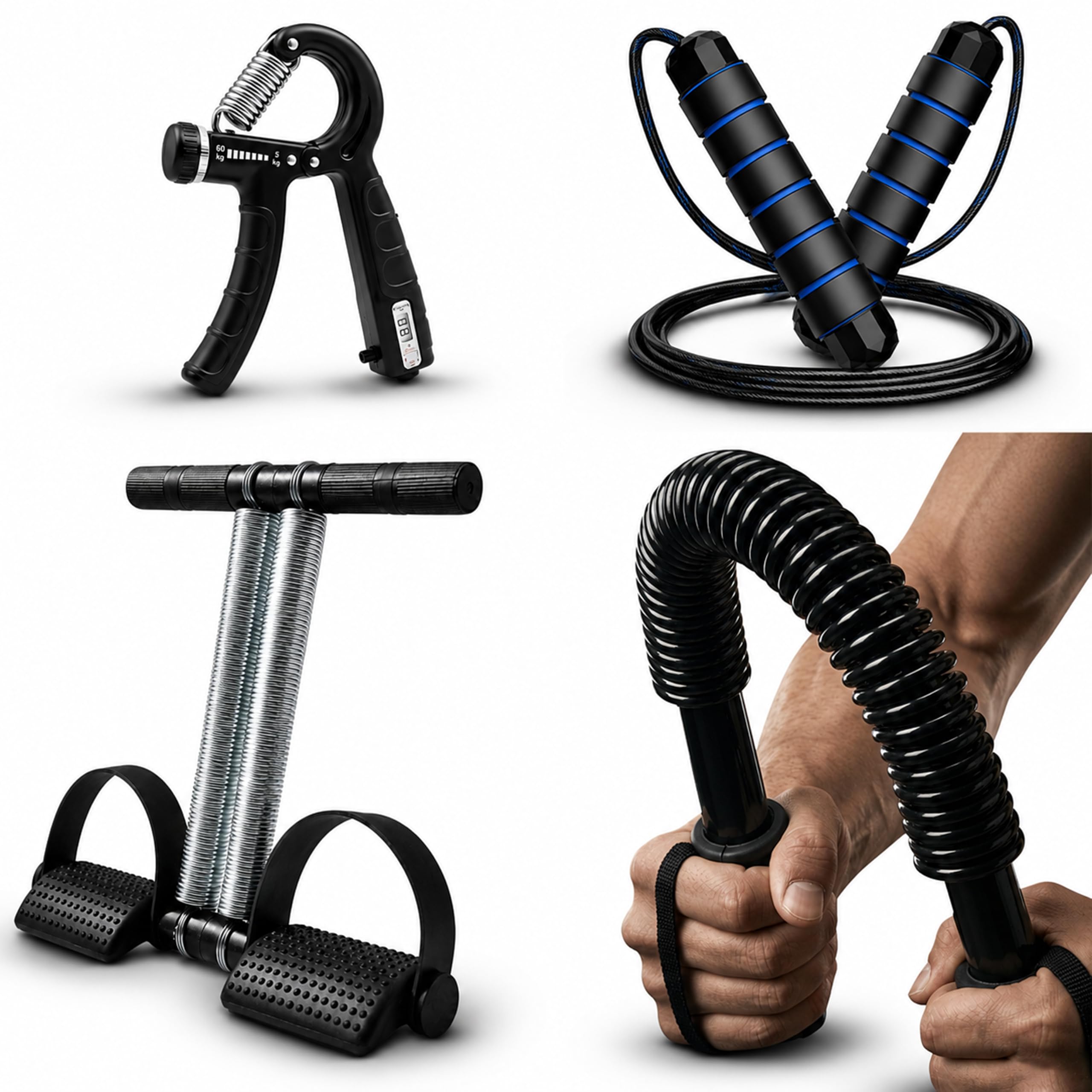 Ultimate Home Workout Combo Gym Fitness Kit with Hand Gripper, Skipping Rope, Tummy Trimmer & Power Twister 40Kg | 4-in-1 Combo Set, Strength Training, Spring Resistance, Full Body Workout, Home Exercise-image-30