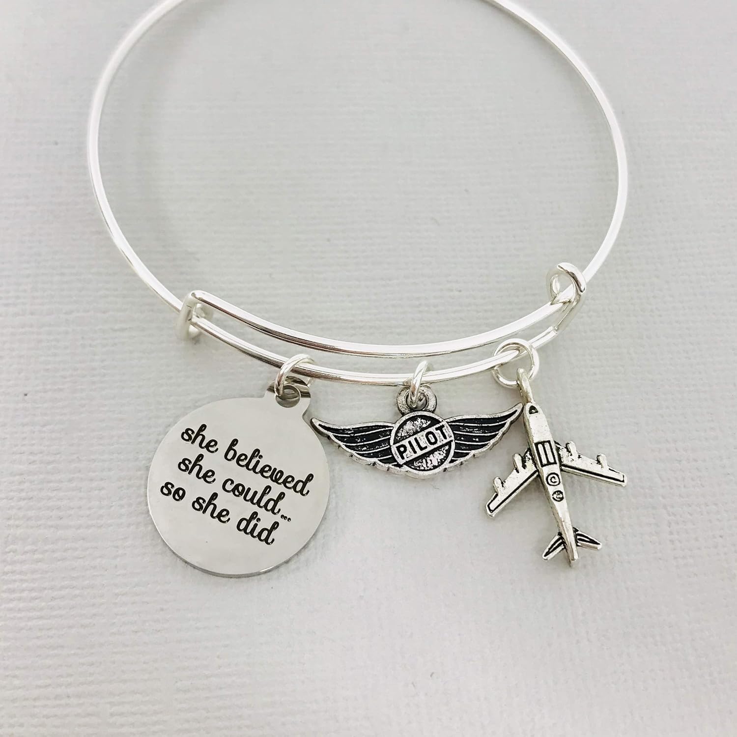 Pilot Gifts for Women Jewelry Bracelet, She believed she could so she did - Image 2