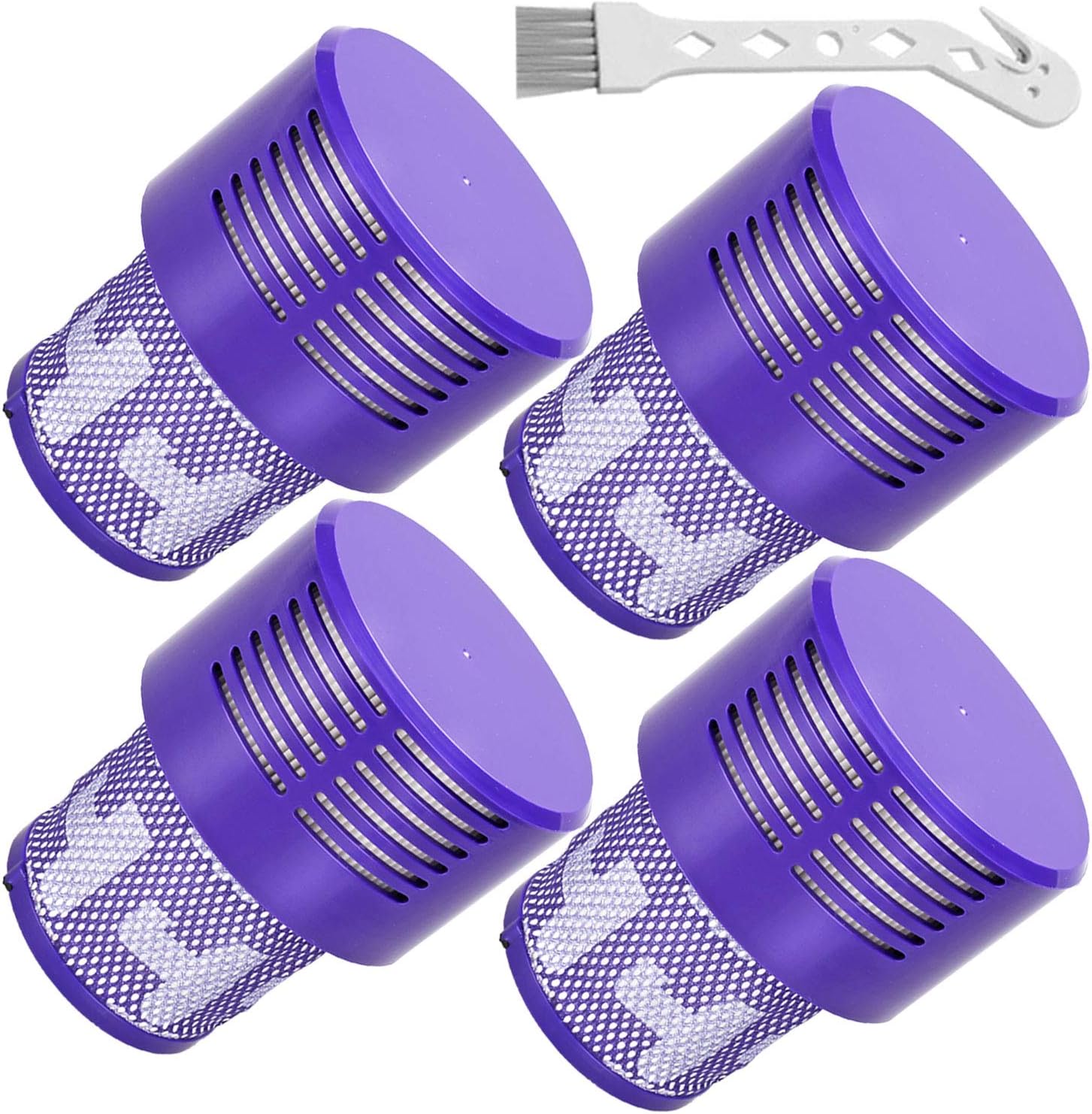 V10 Filters for Dyson V10 Cyclone Series, 4 Pack Plus 1 Clean Brush, Compatible with V10 Absolute, Animal, Total Clean, SV12, Replace Part No. 969082-01