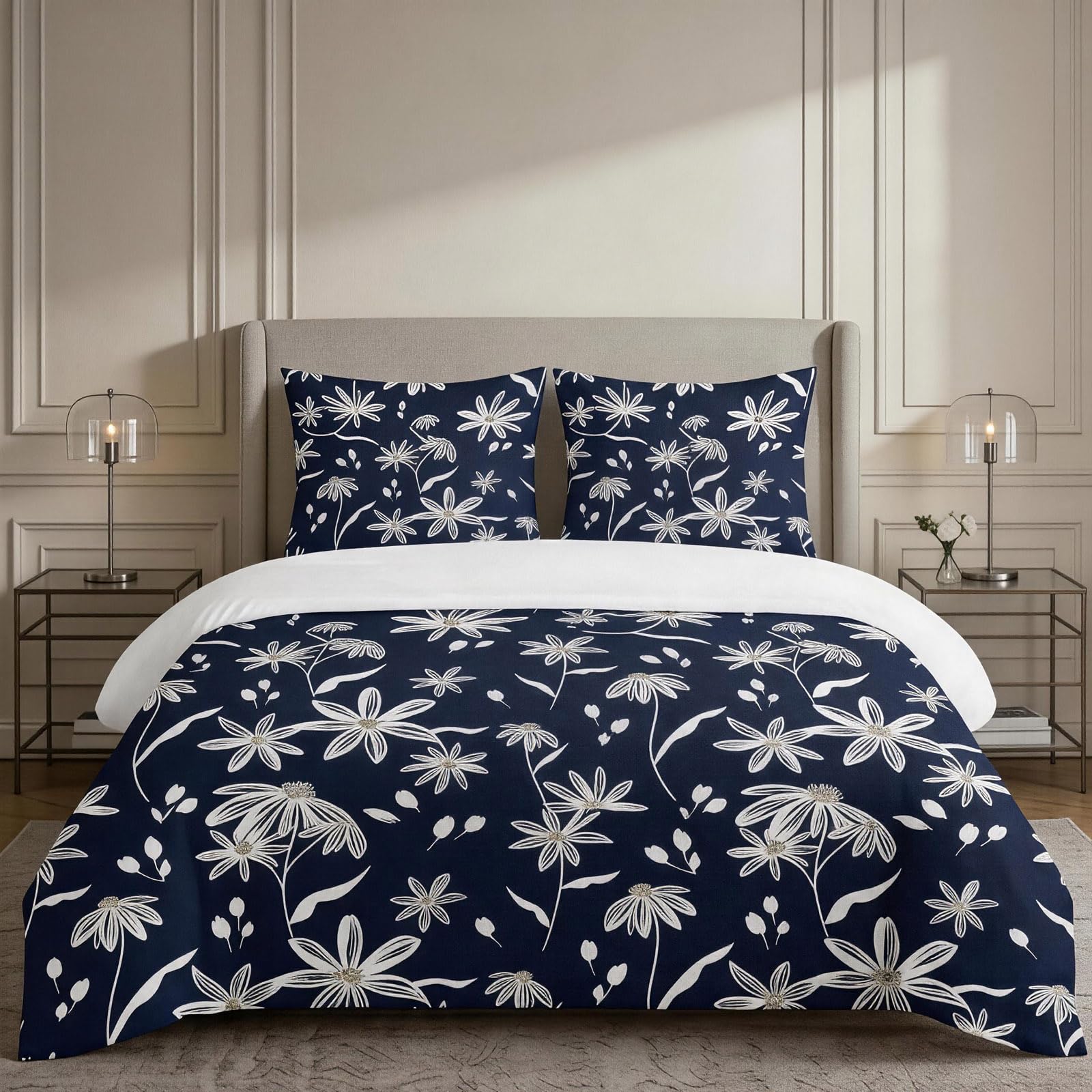 Housse de couette 140x190 cm anti-plis en microfibre pour lit sans repassage
