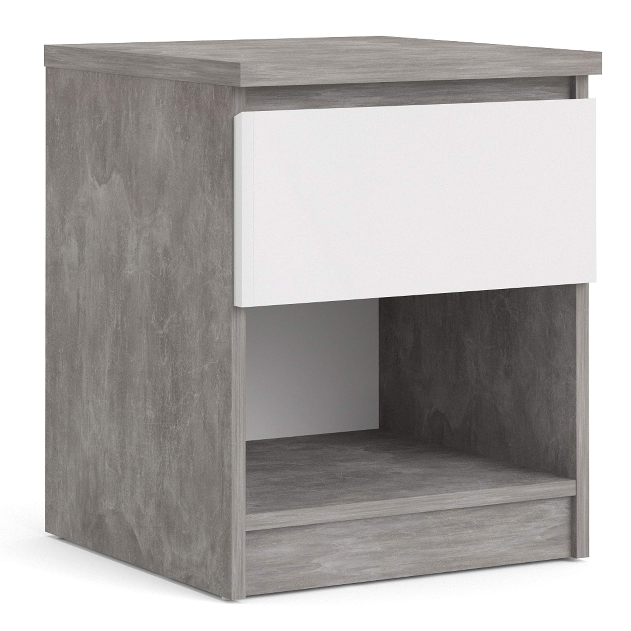 Furniture To Go Naia Bedside - 1 Drawer 1 Shelf in Concrete and White High Gloss