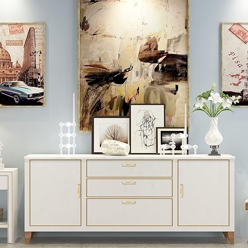 Miniatura 6 de Rergy LS9901GD96 - Paquete de 10 tiradores de gabinete dorados de latón cepillado - LS9901GD96 tiradores de cajón modernos para cajones de aparador,