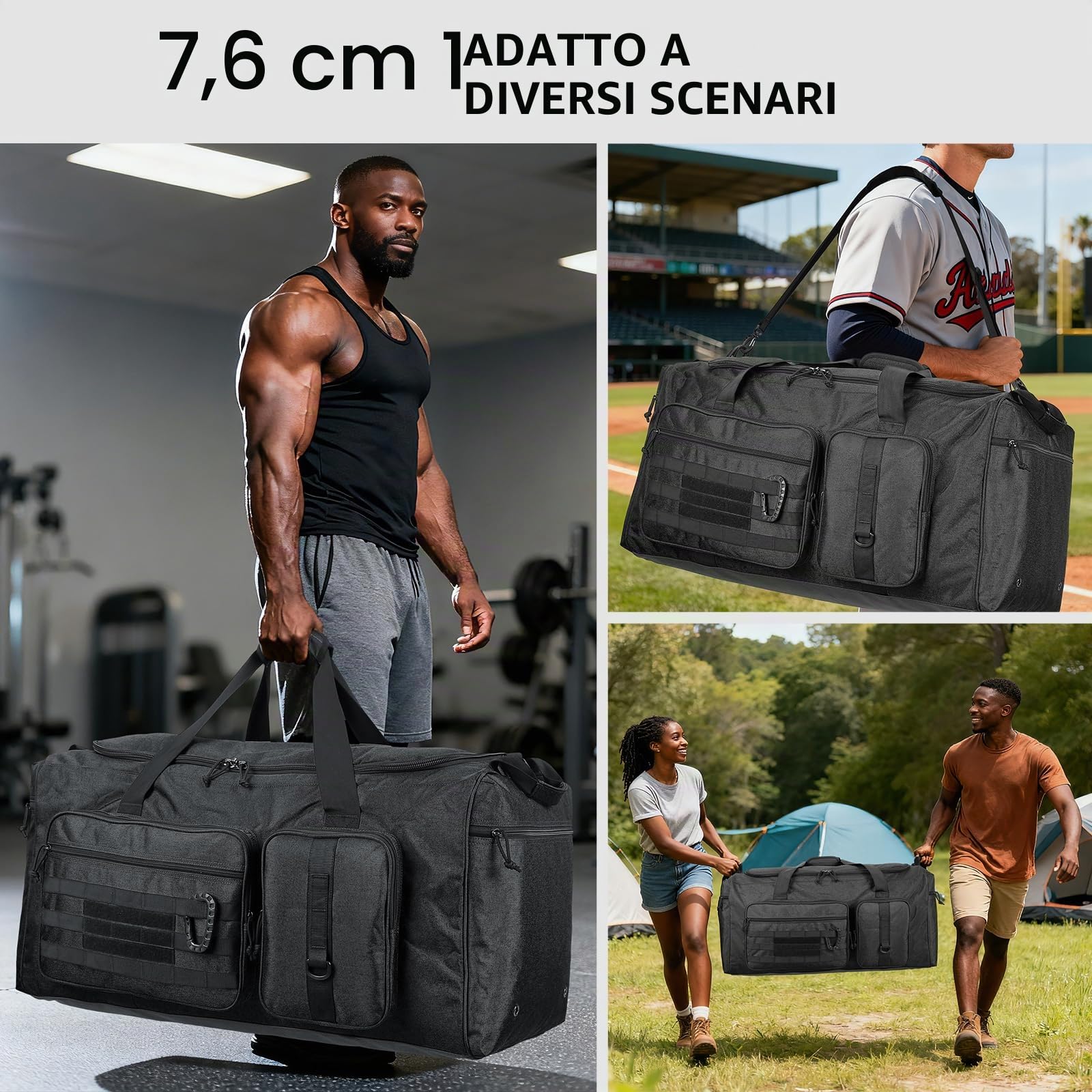 Borsone da viaggio da uomo, 120 l, resistente, da campeggio, 80 cm, extra large, borsa sportiva XL, Nero , 32'', Viaggi, campeggio, sport, palestra, allenamento, boxe, escursionismo