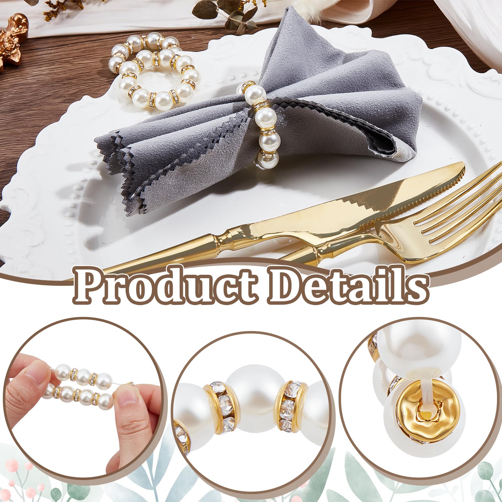 Peacoblue 120 Stück Goldene Serviettenringe mit Imitationsperle, Serviettenhalter für Tischdekoration, Vintage Serviettenringe für Hochzeit und Weihnachtsfeier