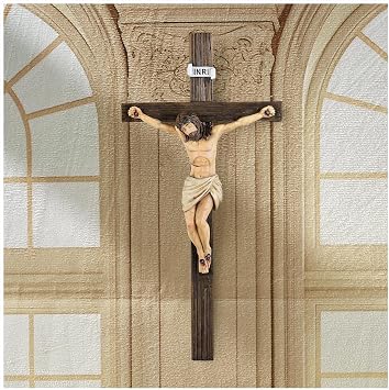 Magicsculp 10.6 Catholic Crucifix Wall Crosses - Hand Painted Jesus on the Cross, Religious Cross Gifts on Hanging Wall for Church Home Office Baptism Decor