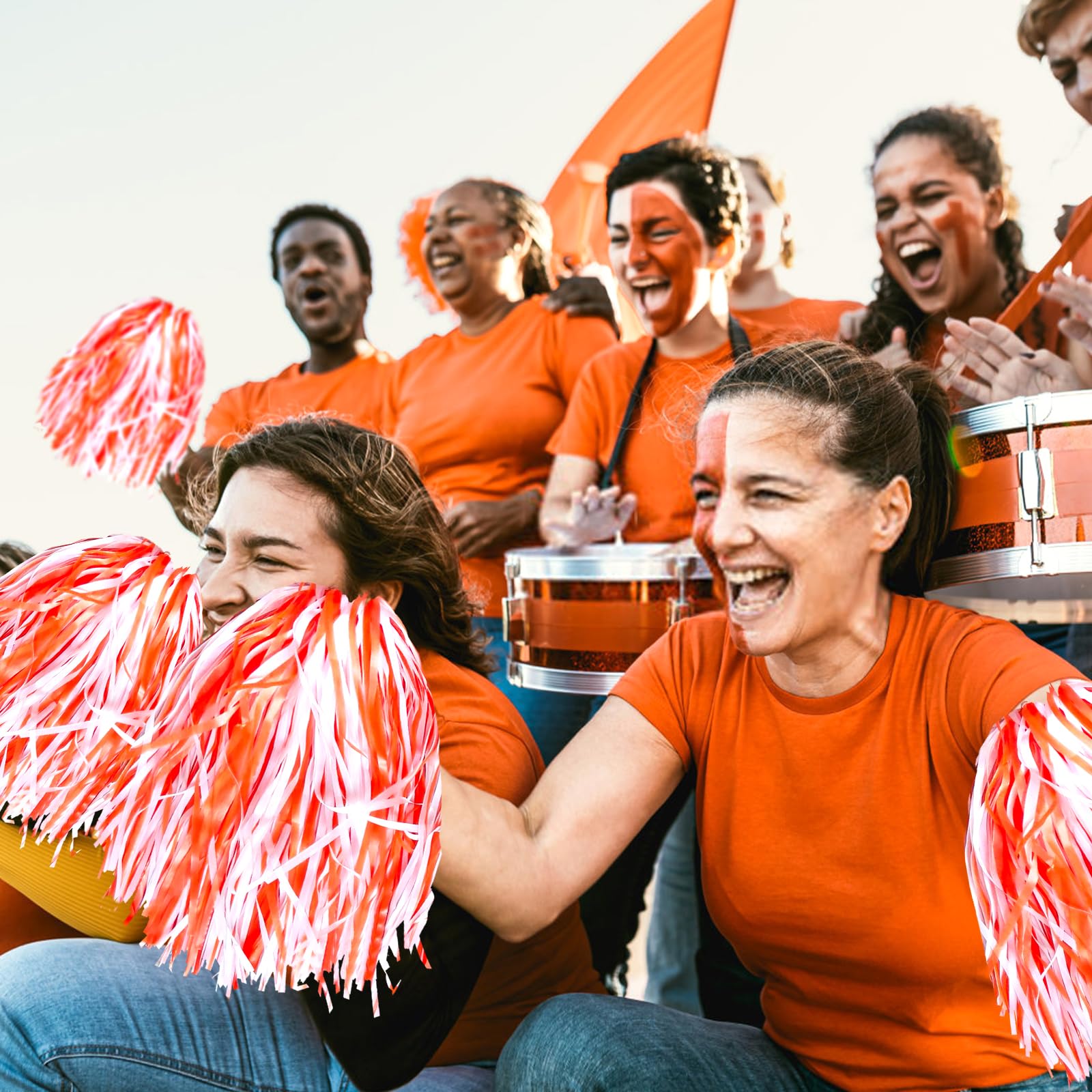 48 pompon da cheerleader, in lamina metallica, con manico, per cheerleader, per calcio, basket, club, squadre, sport, danza, tifo, spettacoli teatrali