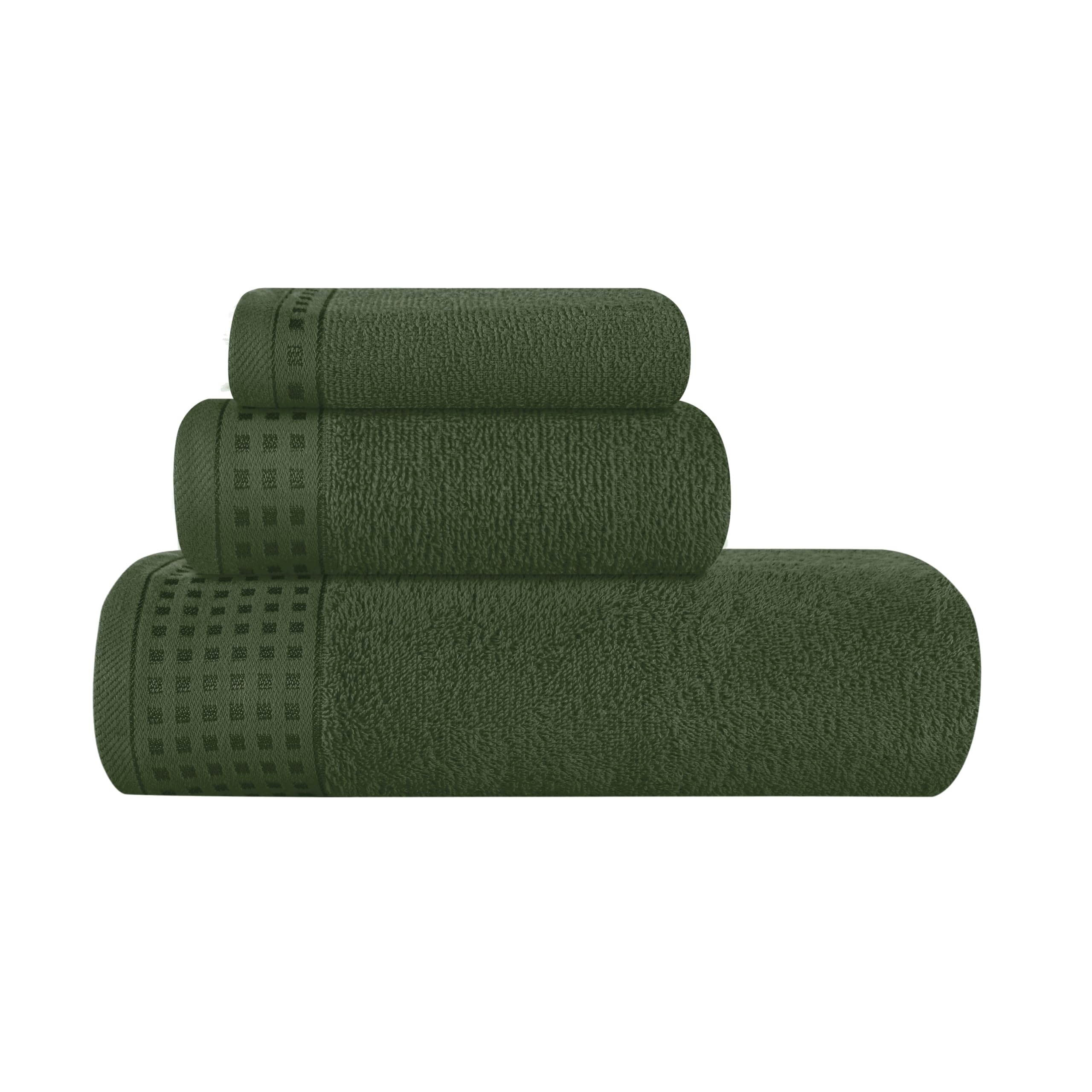 GLAMBURG Ultra Soft 3 Pack Cotton Towel Set, Contains a Bath Towel 28x55 inch, a Hand Towel 16x24 inch &amp; a Wash Coth 12x12 inch, Ideal Everyday use, Compact &amp; Lightweight - Olive Green