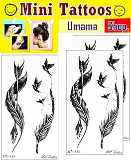 Umama Lot of 3 Mini Tattoos Cute Black Flying Bird Feathers Cartoon Tattoo drawing 3D Waterproof Feather Temporary Tattoos Sexy Body Art Stickers Fun party for Men Women