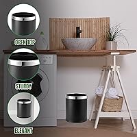 Vista 5 de Cubo de basura de metal 'Invisi-Overlap', papelera de oficina pequeña con parte superior abierta, forma redonda (negro)